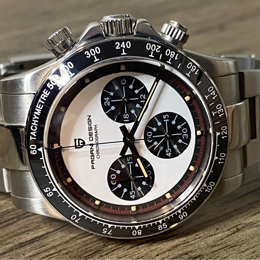 Pagani Design 1676 “Paul Newman” Men Cosmograph Black Dial.  Pre Owned